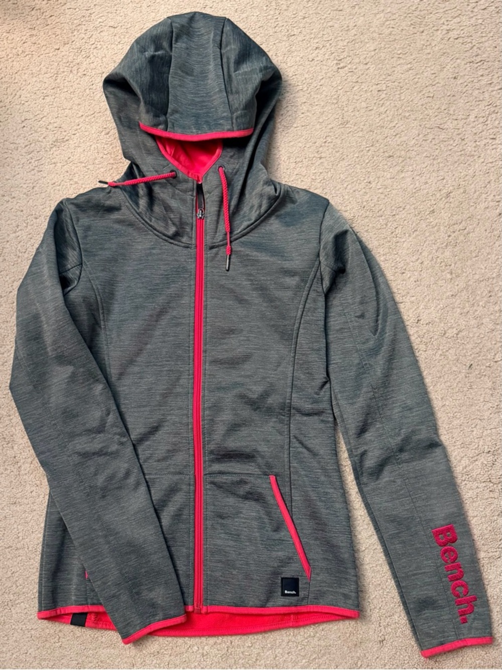 Bench Women's Grey Hoodie Jacket with Pink Accents